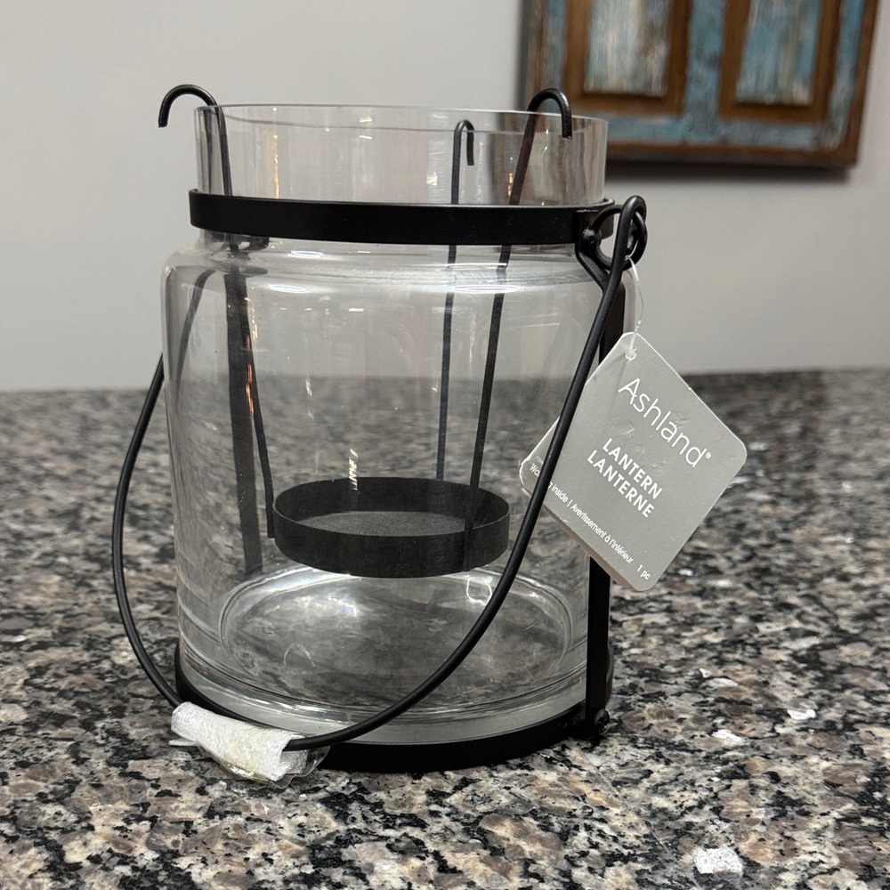 Ashland Clear Glass Lantern candle holder with Black Frame NEW